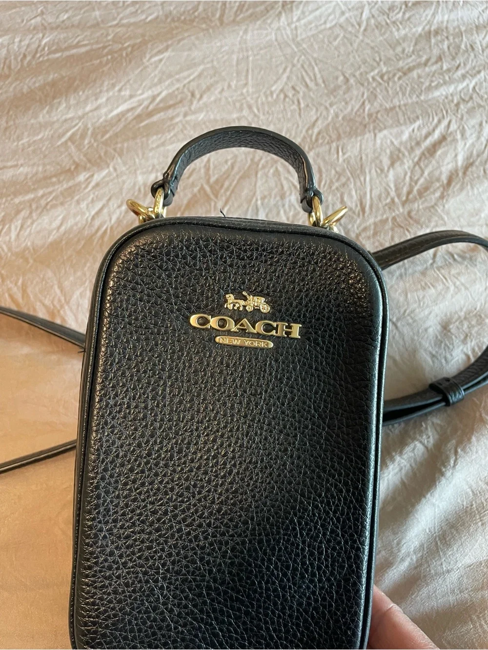 Coach Black Pebbled Leather Crossbody Phone Bag